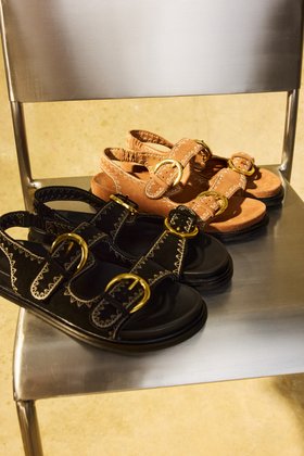 Toffee Brown Suede Double Buckle Sandals