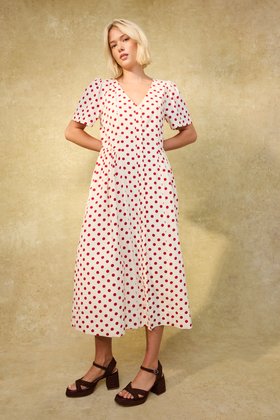 White & Red Polka Dot Midi Dress £80