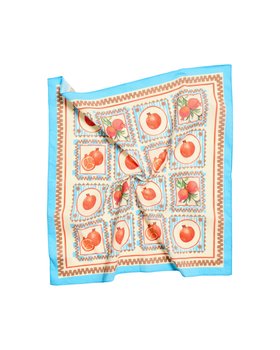 Blue & Brown Pomegranate Print Square Scarf
