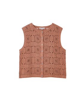 Brown Crochet Button Up Tank Top