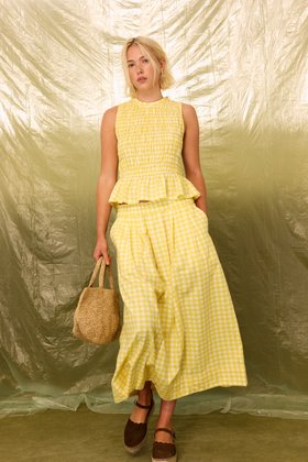 Yellow Gingham Smock Midi Skirt