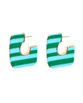 Ezra Green & Blue Square Resin Hoop Earrings