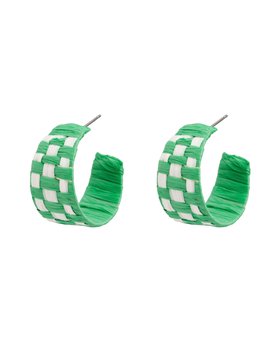 Willa Green Check Raffia Hoop Earrings