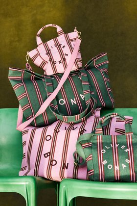 Green & Pink Striped Logo Fabric Tote Shopper Bag £26