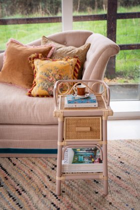 Vero Pink Rattan Bedside Table