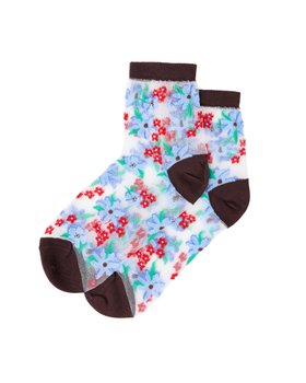Brown & Red Floral Sheer Socks