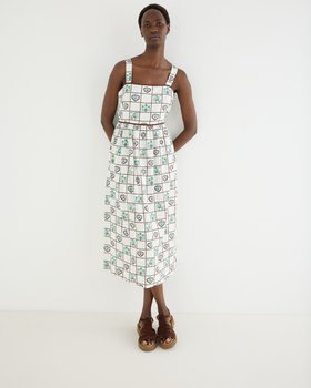 White & Brown Tile Print Strappy Midi Dress