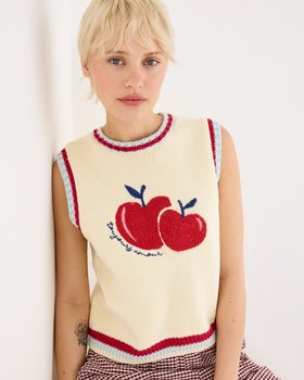 Ecru & Red Apple Knitted Tank Top