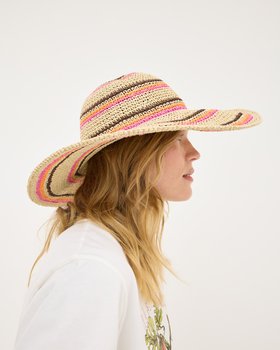 Brown & Cream Striped Floppy Straw Hat