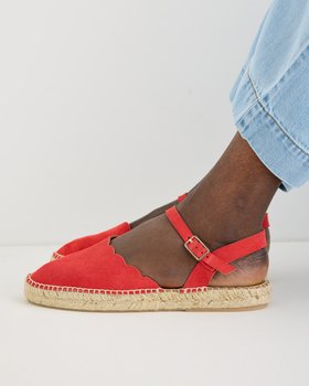 Red Suede Scalloped Edge Espadrille Sandals
