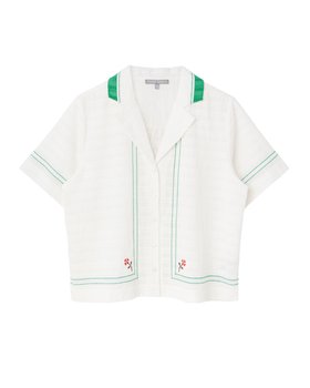 White & Green Embroidered Short Sleeve Shirt