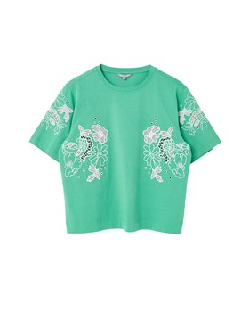 Green & White Floral Embroidered T-Shirt