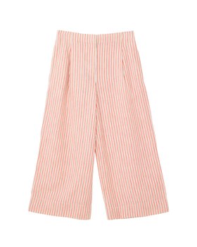 Cream & Red Striped Cropped Wide Leg Trouser