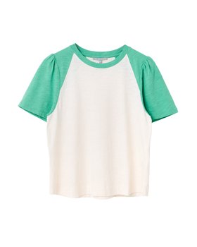Ivory & Green Slub Cotton Colour Block T-Shirt