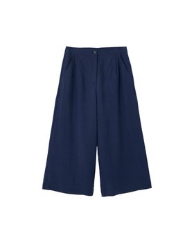 Navy Blue Cropped Wide Leg Trousers