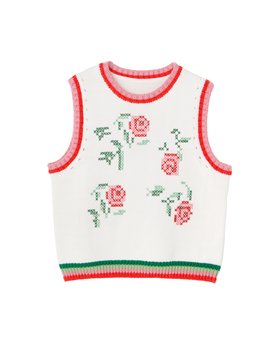 White Floral Cross Stitch Knitted Tank Top