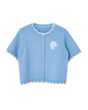Blue Flower Embroidered Short Sleeve Cardigan