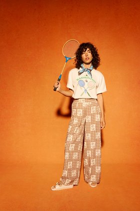 Brown Gingham Badminton Print Wide Leg Trousers  #modelimage