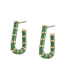 Oline Green Enamel Rectangular Hoop Earrings
