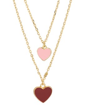 Cove Pink & Red Double Heart Pendant Double Row Necklace