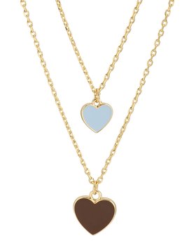 Cove Blue & Brown Double Heart Pendant Double Row Necklace