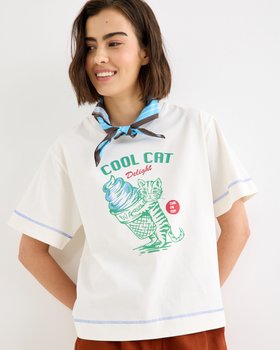 Ivory Cool Cat Graphic T-Shirt #modelimage