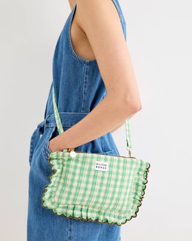 Green Gingham Ruffle Pouch Crossbody Bag #modelimage