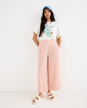 Cream & Red Striped Cropped Wide Leg Trouser #modelimage