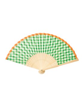 Green Gingham Hand Held Fan