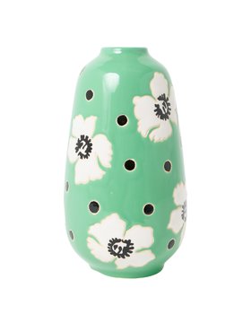 Green Polka Dot Floral Ceramic Vase