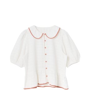 White Textured Gingham Collar Blouse