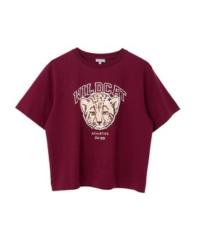 Dark Red Wild Cat Graphic T-Shirt