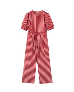 Red & Cream Striped Tie Waist Jumpsuit