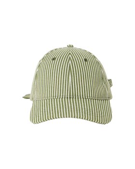 Green Striped Bow Cap Hat with Cherry Motif