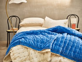 Blue Polka Dot Reversible Velvet Frill Quilt £165