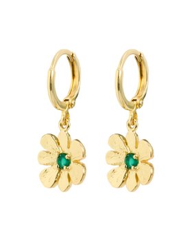 Zaria Green Onyx Flower Charm Gold Plated Hoop Drop Earrings