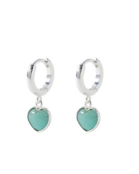 Sorcha Amazonite Inlay Heart Charm Silver Plated Hoop Drop Earrings
