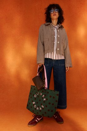 Brown & White Striped Frill Collar Shirt