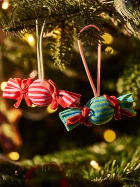 Multicoloured Bon Bon Christmas Tree Decorations Set Of Three