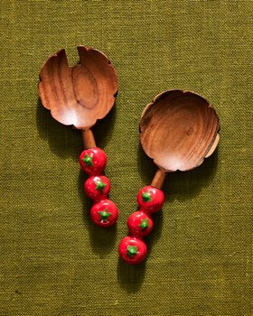 Tomato Handle Wooden Salad Servers