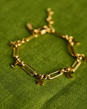 Phoenix Gold Tone Waterproof Star & Moon Charms Chain Bracelet