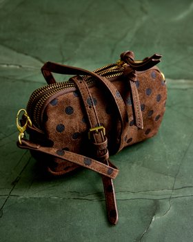 Naha Brown Polka Dot Faux Suede Crossbody Bag