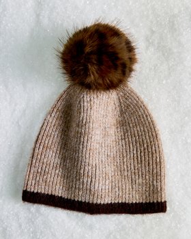 Brown Knitted Pom Pom Beanie Hat