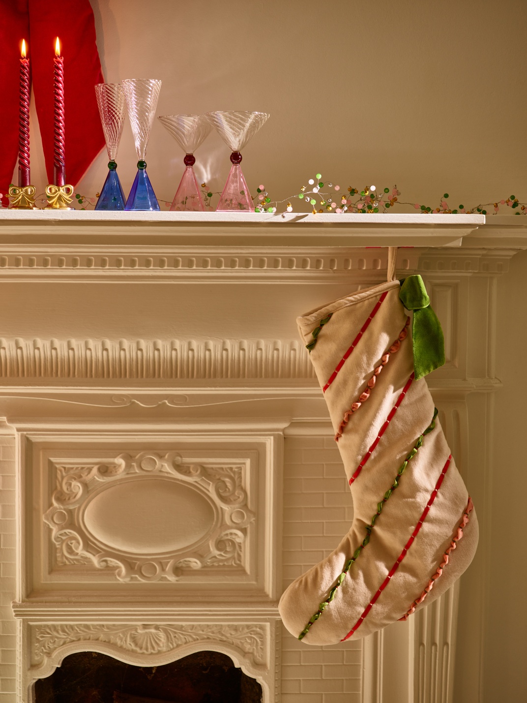 Velvet Bow & Ribbon Striped Stocking