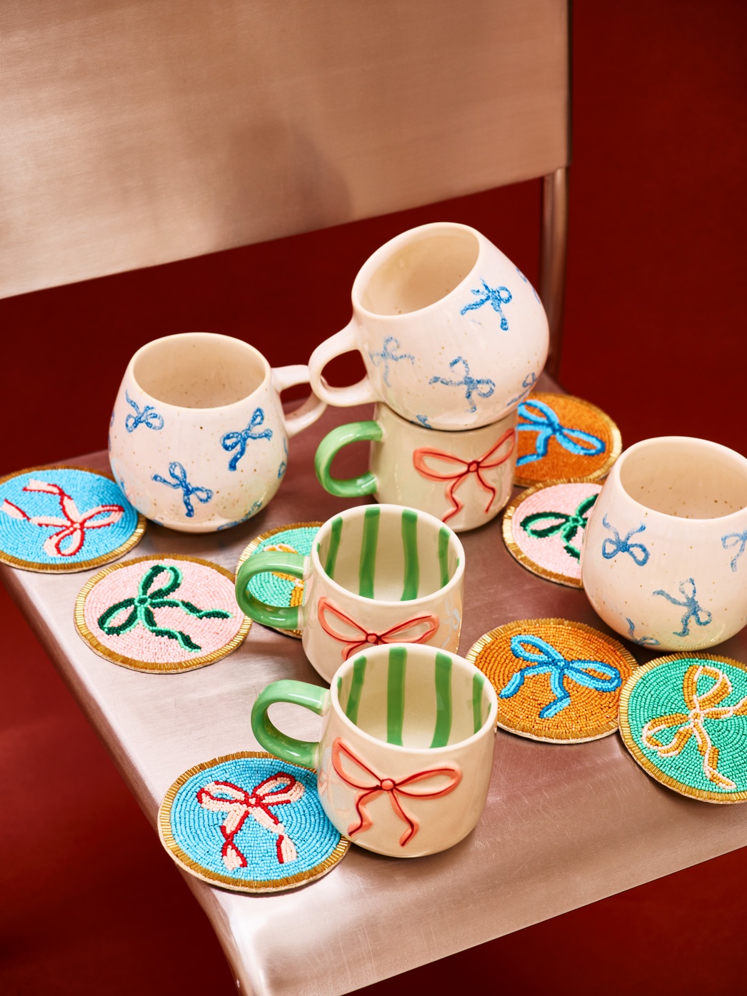 Blue Bow Round Ceramic Mug
