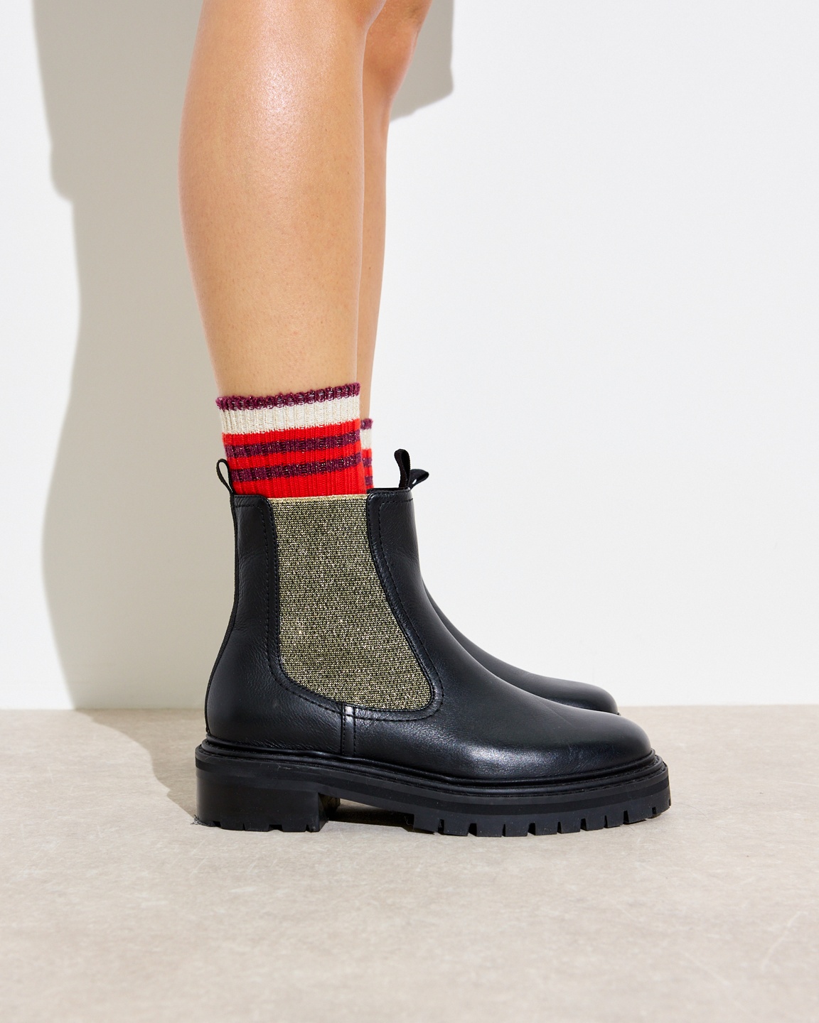 Chunky Black & Gold Sparkly Chelsea Boots
