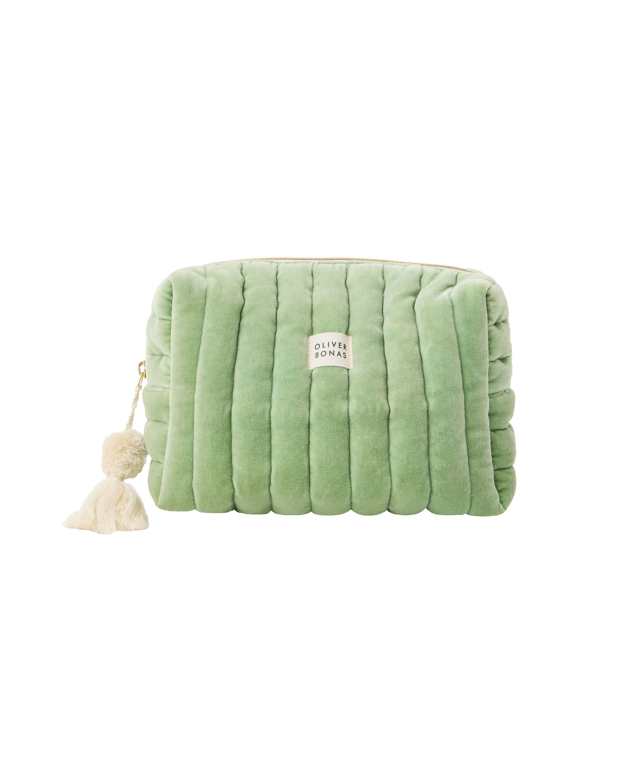 Sage Green Quilted Velvet Wash Bag