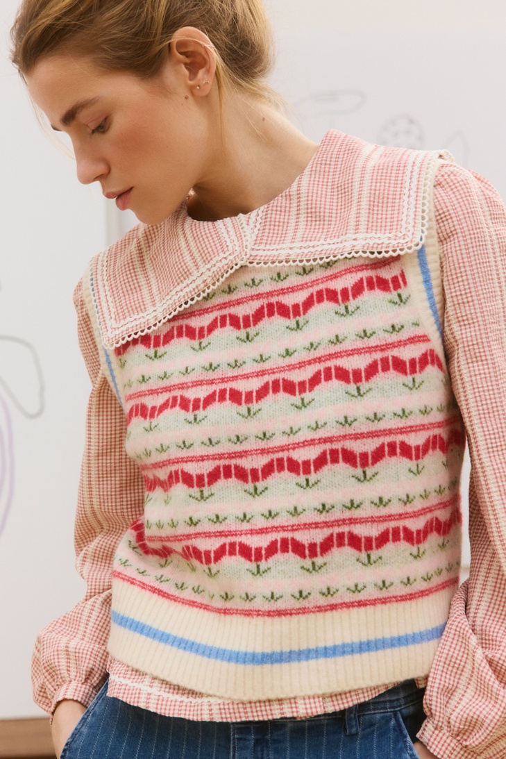 Cream & Red Tulip Knitted Tank Top £60