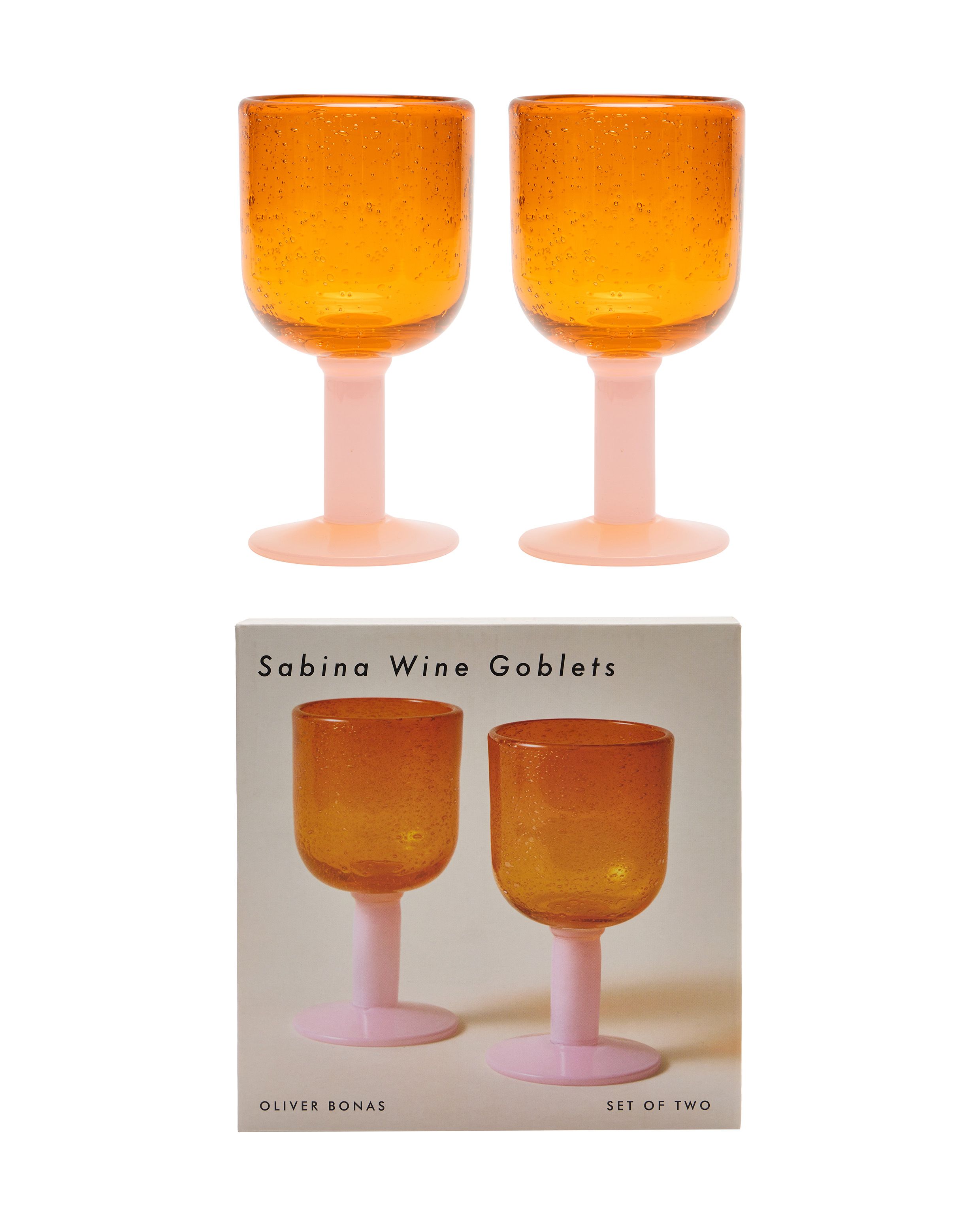 Sabina Pink & Orange Glass Wine Goblets Set of Two