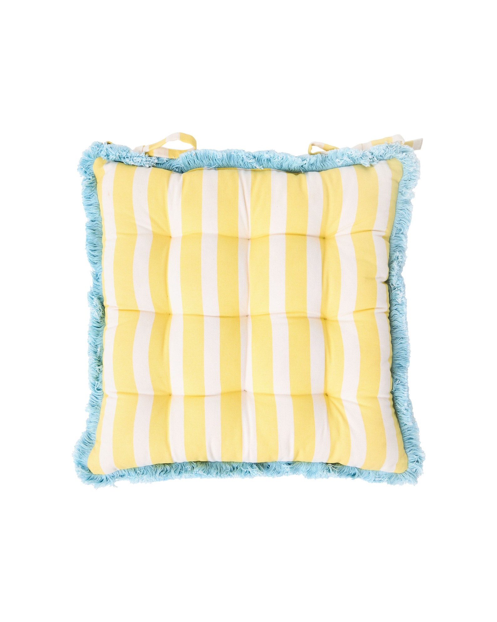 Yellow & White Striped Fringed Seat Pad